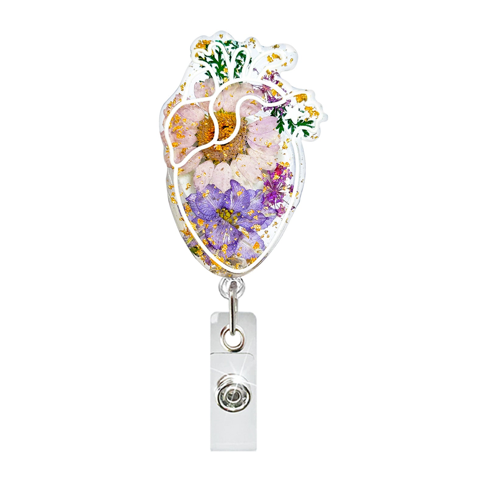 Wholesale Dried Daisy Acrylic Crocodile Clip Badge Scroll Extendable Keychain